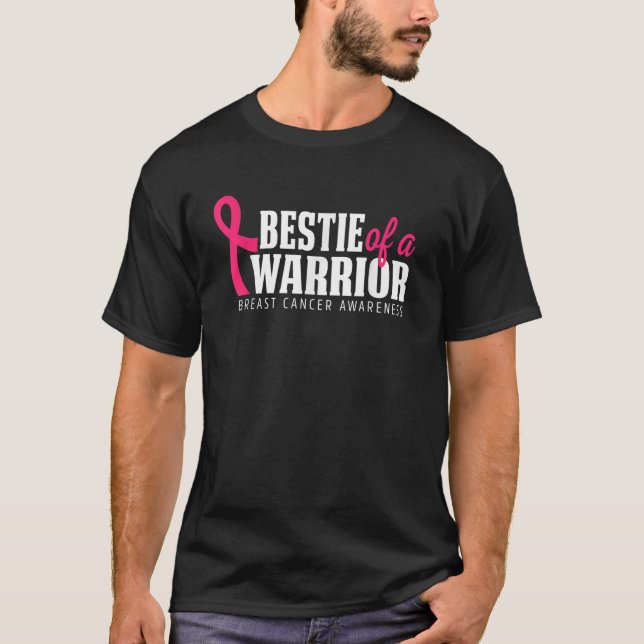 Bestie eines Kriegers mit rosa Ribbon Brustkrebs T-Shirt (Vorderseite)