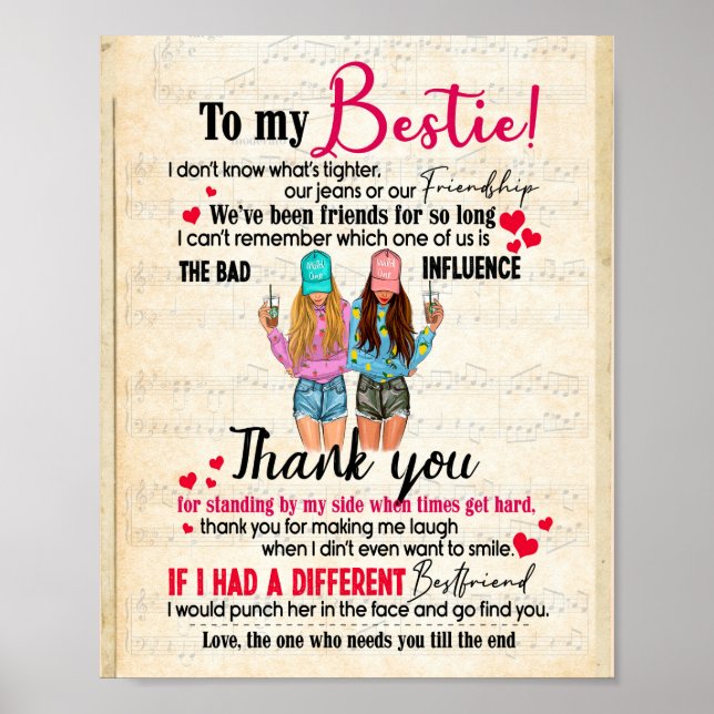 Bestie Geschenke | Brief an meine Bestie Vielen Da Poster (Vorne)