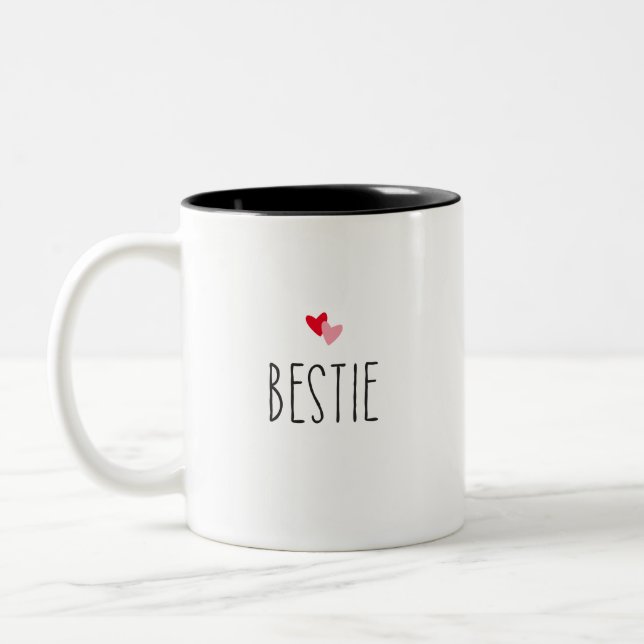 Bestie | Modern Custom Color Heart Bestie Foto Zweifarbige Tasse (Links)
