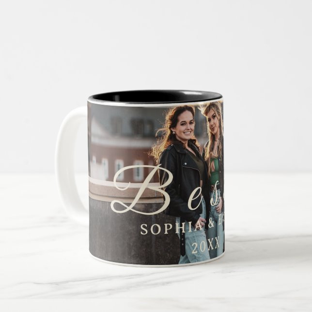 Bestie Photo Collage Mug – Custom Name & Year Zweifarbige Tasse (Vorderseite Links)