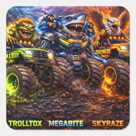 Bestie, Reiter, epischer Monstertruck und Kreatur Quadratischer Aufkleber