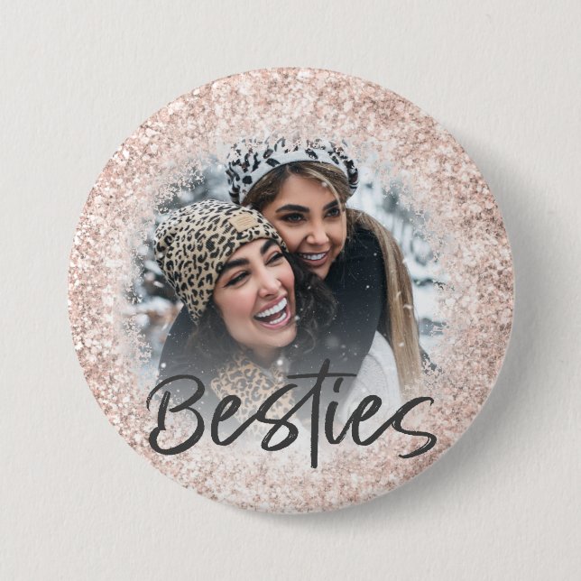 Bestie Rose Gold Glitzer Fotovorlage Button (Vorderseite)
