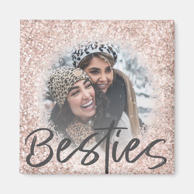 Bestie Rose Gold Glitzer Sparkone Foto Magnet (Vorne)