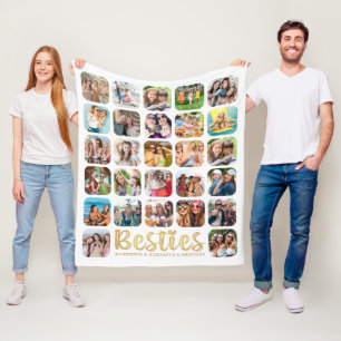BESTIES 27 Foto Collage Personalisiert White Gold Fleecedecke