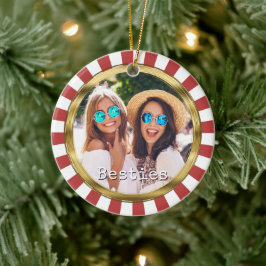 Besties 2 Foto Rund mit roten Streifen Keramik Ornament