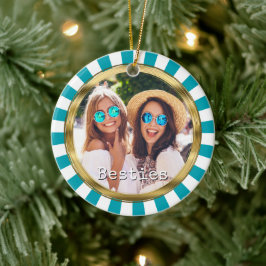 Besties 2 Foto Rund mit Streifen Keramik Ornament