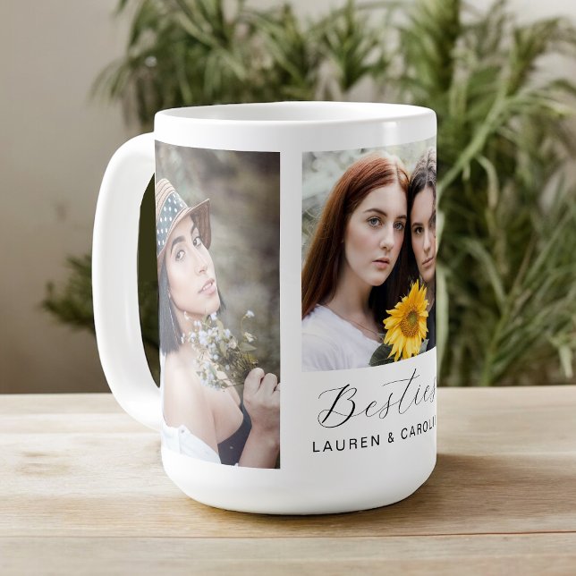 Besties 3-Foto Template Friendship Kaffeetasse (Personalize with 3 selected pohotos and your names.)