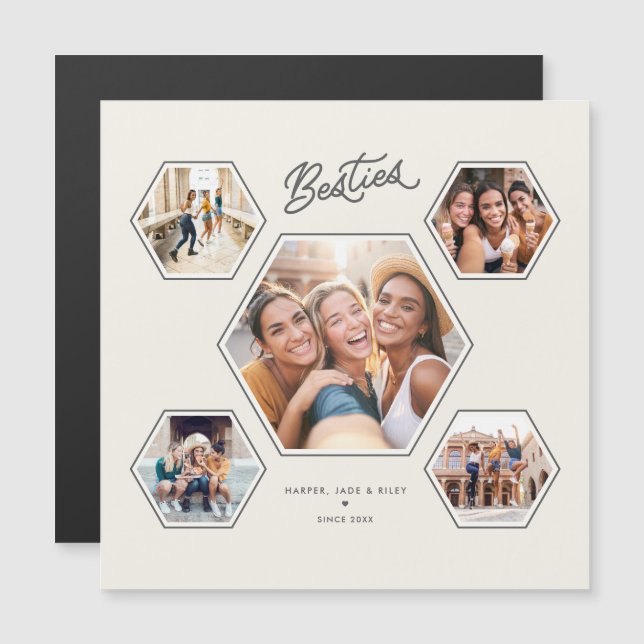 Besties 5 Foto individuelles Collage Script Magnet (Vorne/Hinten)