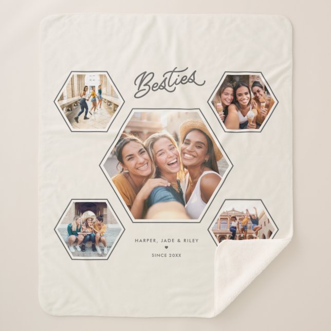 Besties 5 Photo Collage Custom Friendship Keepsake Sherpadecke (Vorderseite)