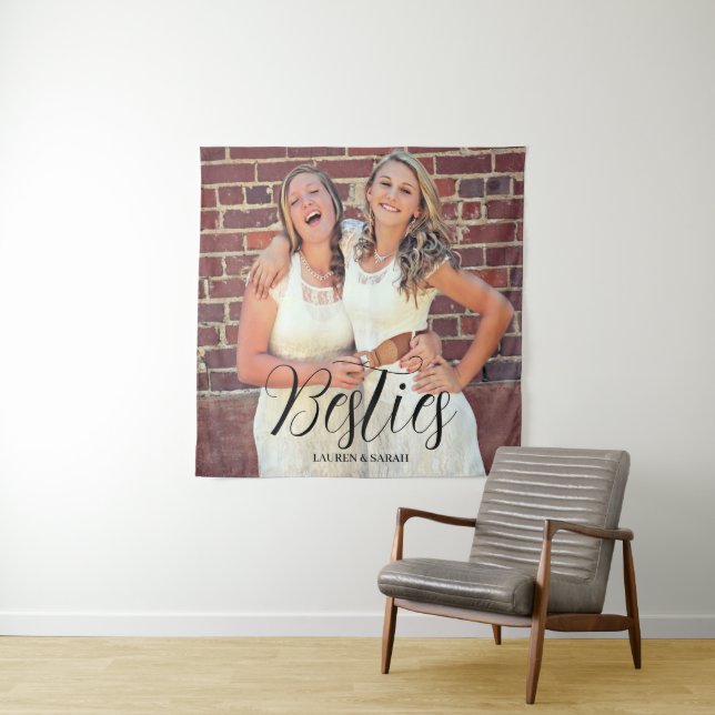 Besties Anpassbare Text-Foto-Tapisserie Wandteppich (Beispiel)
