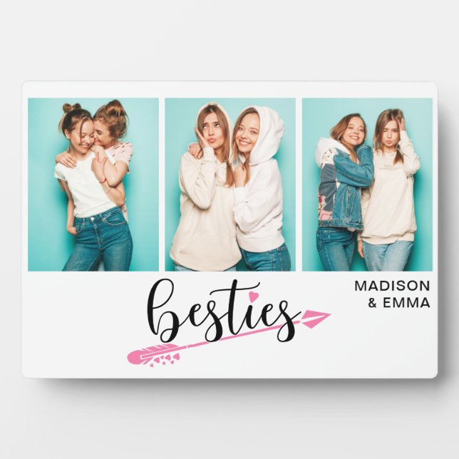 Besties Best Friends Drei Fotos Personalisierter N Fotoplatte (Vorderseite)