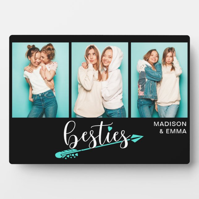 Besties Best Friends Drei Fotos Personalisierter N Fotoplatte (Vorderseite)