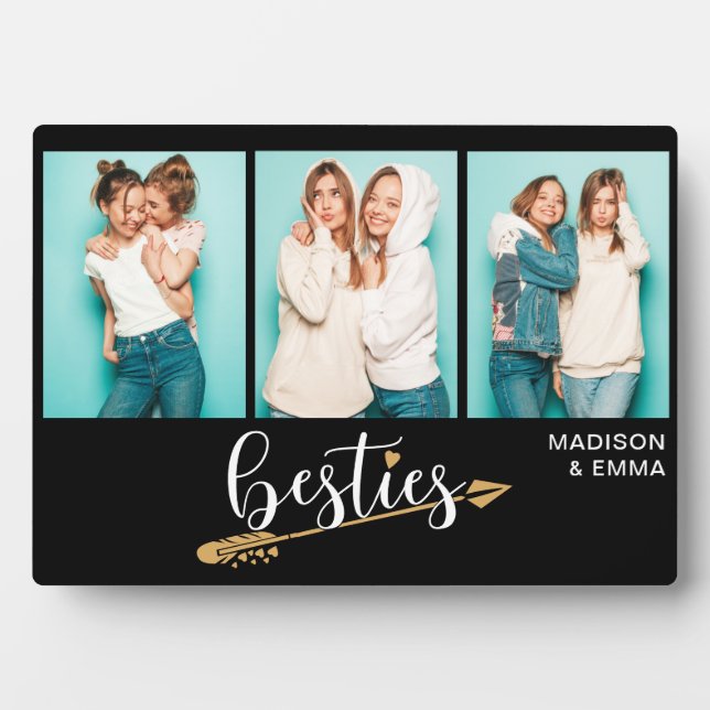 Besties Best Friends Drei Fotos Personalisierter N Fotoplatte (Vorderseite)