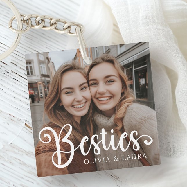 Besties best friends individuellen Namens Foto Schlüsselanhänger (Besties best friends custom names photo keychain)