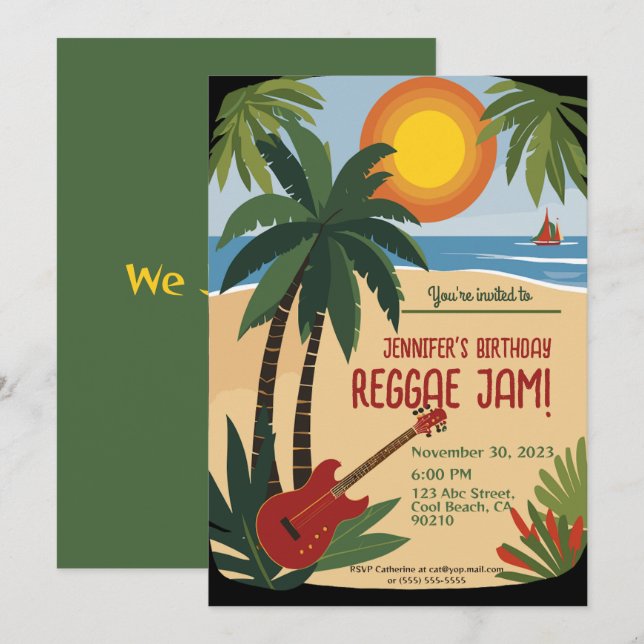 Bestie's Birthday Reggae Jam Personalisiert Einladung (Vorne/Hinten)