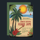 Bestie's Birthday Reggae Jam Personalisiert Einladung<br><div class="desc">Mit diesem lebhaften und lebendigen Design mit einer tropischen Strandszene laden Sie Ihre Freunde zum Geburtstag der Reggae Jammin ein. Der gesamte Text ist anpassbar und auch die Hintergrundfarben</div>