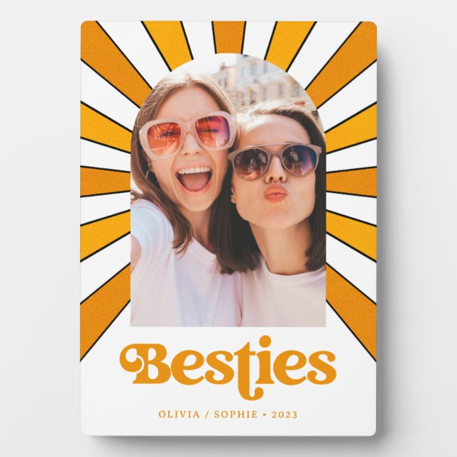 Besties | Boho Retro Sun und Foto Die besten Freun Fotoplatte (Vorderseite)