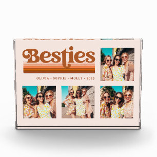 Besties   Boho Retro Terracotta Text und Streifen Fotoblock