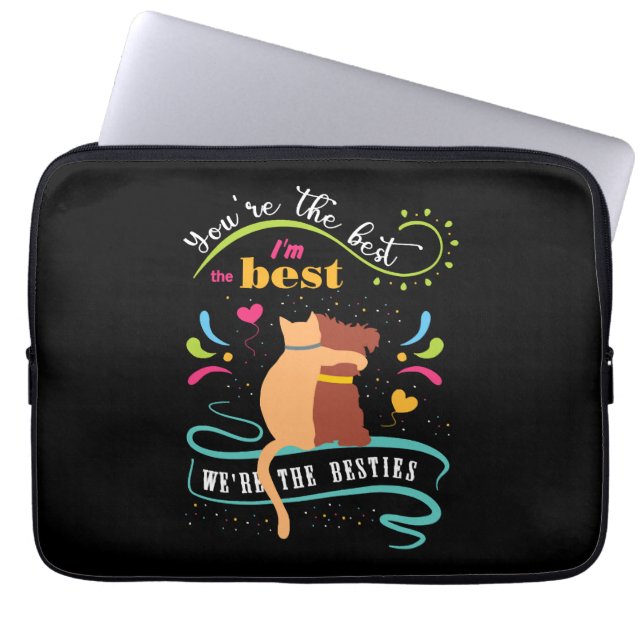 Besties Cat and Dog Funny Quote Laptopschutzhülle (Vorderseite)