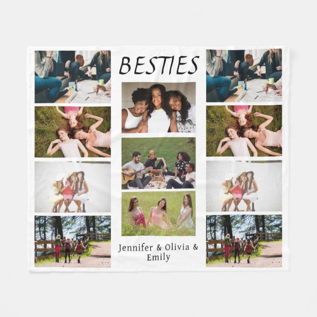 Besties Custom Foto Collage & Names Fleece Blank (Vorderseite (Horizontal))
