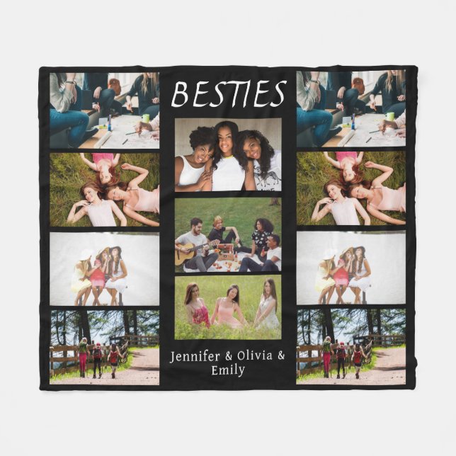 Besties Custom Foto Collage & Names Fleece Blank (Vorderseite (Horizontal))