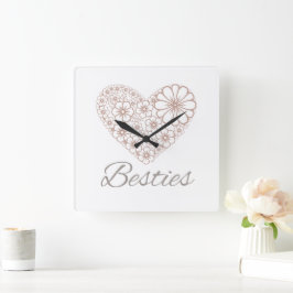 Besties Floral Neutral Heart, Friendship Gift Quadratische Wanduhr