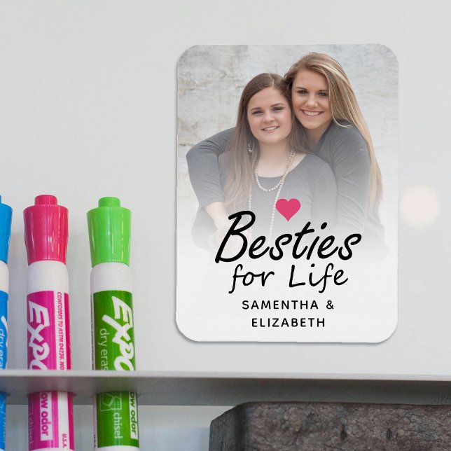 Besties for Life Script Best Friends Foto & Heart Magnet (Von Creator hochgeladen)