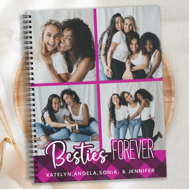 Besties Forever 4 Foto Collage Pink Kariert Friend Notizbuch (Von Creator hochgeladen)