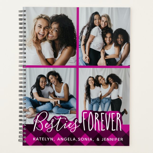 Besties Forever 4 Foto Collage Pink Kariert Friend Planer (Vorderseite)
