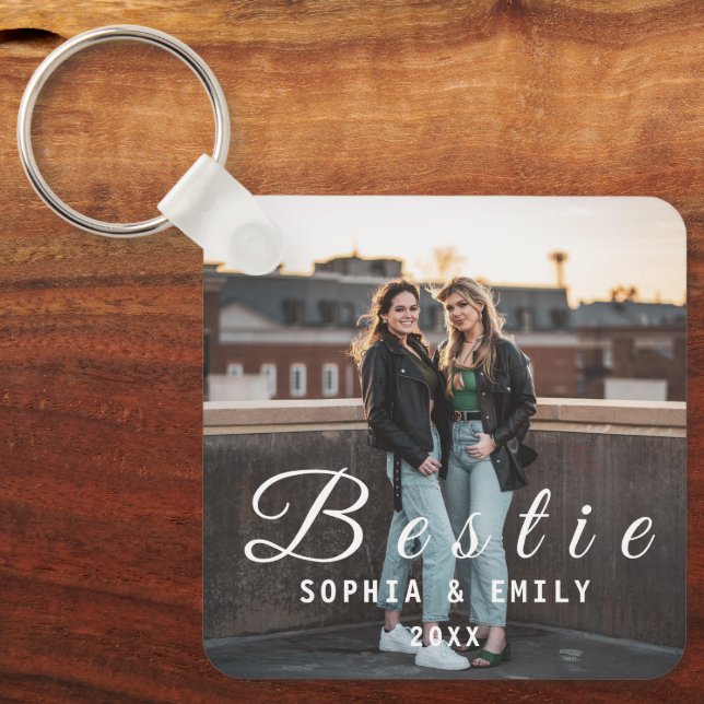 Besties Forever – Custom Photo Collage Keychain Schlüsselanhänger (Vorderseite)