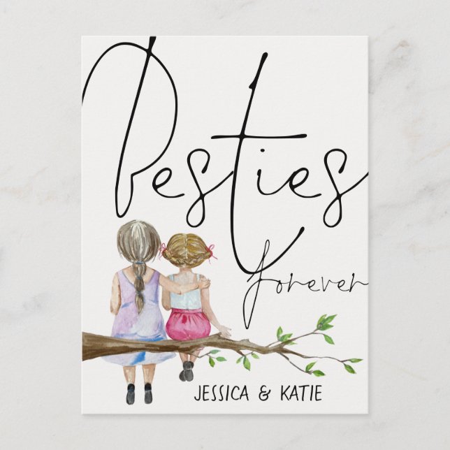 Besties Forever Friends Names Girls Script Postcar Postkarte (Vorderseite)