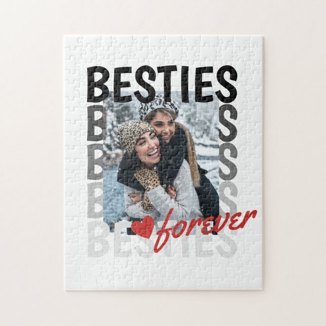 Besties Forever Ombre Typografy Foto Overlap Puzzle (Vertikal)