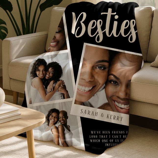 Besties-Foto-Collage-Schwarze-Fleece-Decke Fleecedecke (Von Creator hochgeladen)