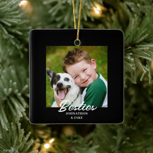 Besties Foto Name Christmas Keramikornament (Baum)