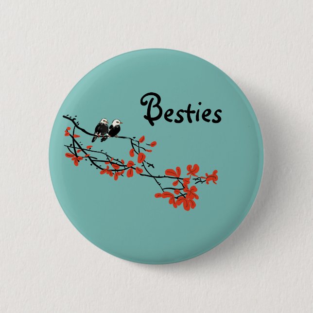 Besties Gift Two Birds on Tree Branch Button (Vorderseite)