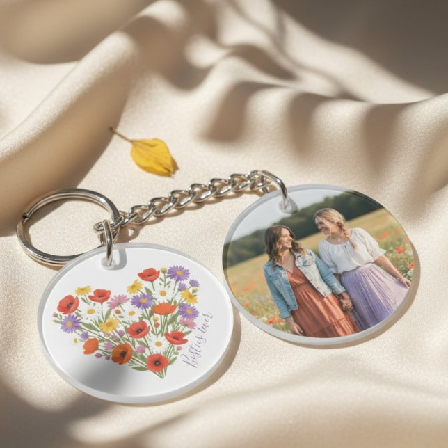 Besties Keychain - Heart Wildflower Bouquet Schlüsselanhänger (Best friend floral heart photo keychain)