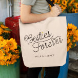 Besties Modern Script Gold Heart Individuellen Nam Tragetasche<br><div class="desc">Diese moderne Tasche mit einem minimalistisch lässigen chic Skript Kalligraphie-Design Besties Forever sowie Ihre individuelle Namen mit sauberen Linien zu einem eleganten und raffinierten Aussehen zu schaffen. Der schlichte Stil mit den kleinen,  bedruckten Details des Goldenen Herzens verleiht dieser BESTE FREUNDIN eine Touch von Eleganz.</div>
