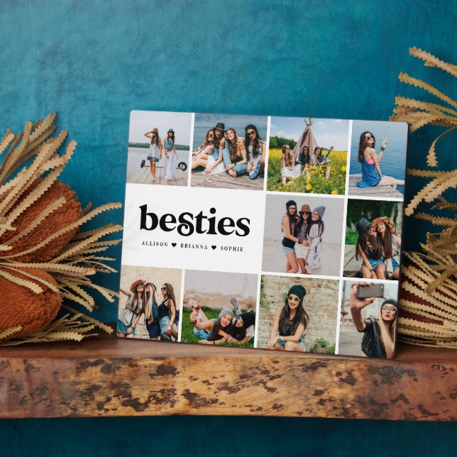 Besties | Modernes Square 10 Fotos Collage Custom  Fotoplatte (Seite)