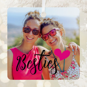 Besties Niedlich Hot Pink Heart Foto Ornament Aus Metall