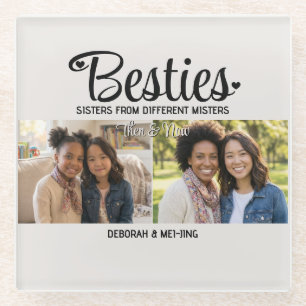 BESTIES Personalisierte 2-Foto-Then-Now-Beste-Freu Glasuntersetzer
