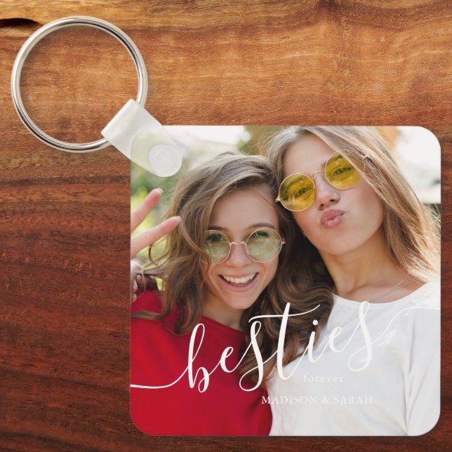 "Besties" Personalisiertes Foto für den besten Fre Schlüsselanhänger (Vorderseite)