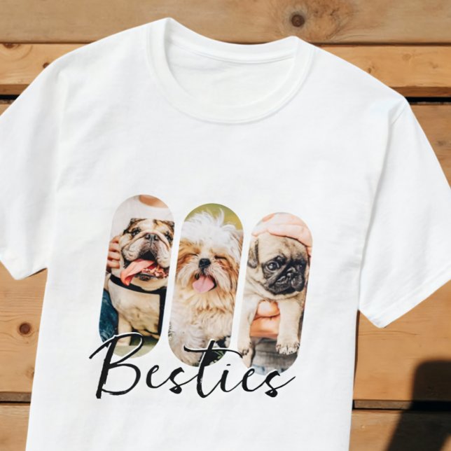 Besties Pet Simple Modern Playa Drei Foto T-Shirt (Von Creator hochgeladen)