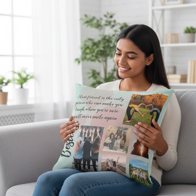 Besties Photo Collage Quote Personalised Cushion Kissen (Von Creator hochgeladen)