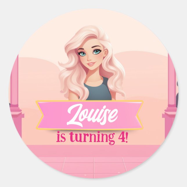 Besties Pink Doll Runder Aufkleber (Vorderseite)