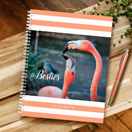Besties Pink Flamingos Orange Stripes Individuelle Notizbuch