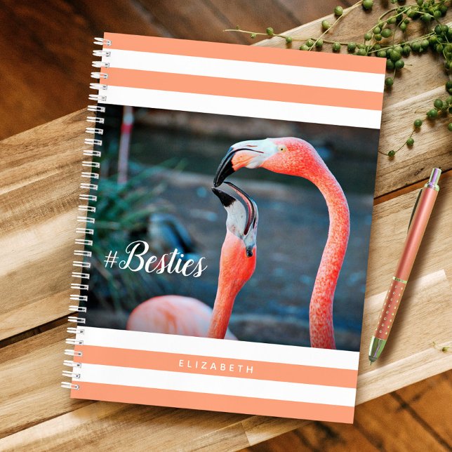 Besties Pink Flamingos Orange Stripes Individuelle Notizbuch (Von Creator hochgeladen)
