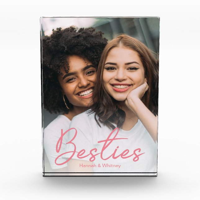 Besties Pink Script Custom Fotoblock (Vorderseite)