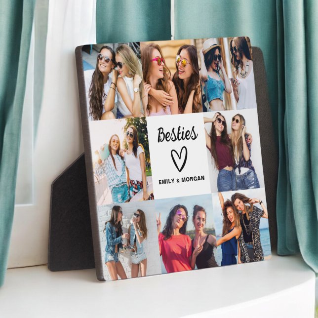 Besties Script Geschenk für Freunde Foto Collage Fotoplatte (Von Creator hochgeladen)