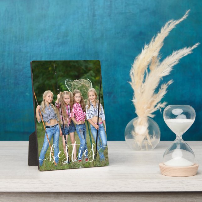 Besties White Script Typografy Foto Fotoplatte (Seite)