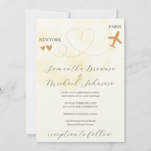 Bestimmung Flugzeug Flug ins Ausland gelbe Hochzei Einladung